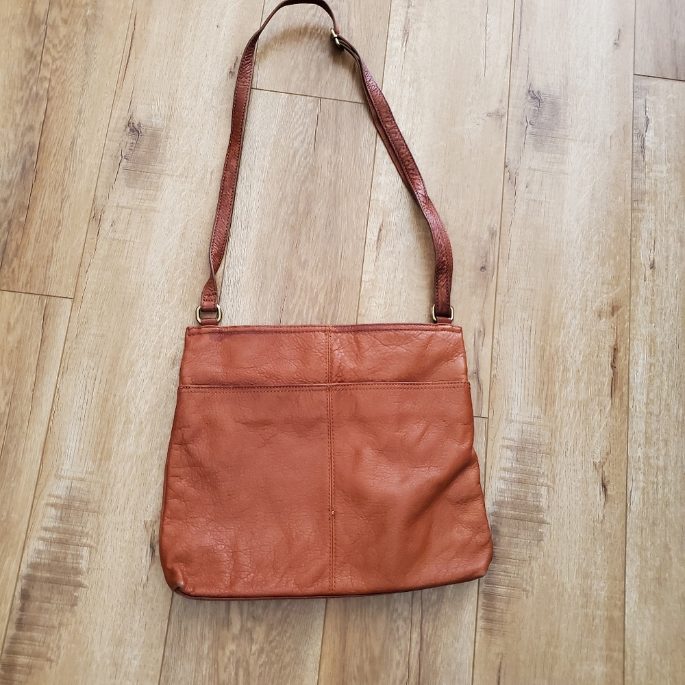 Emma & Sophia Handbag Bag Large Leather Shoulder Satchel Tan Crossbody Orange